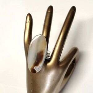 Marbled Agate Ring Adjustable Band Handmade Semi Precious Ring